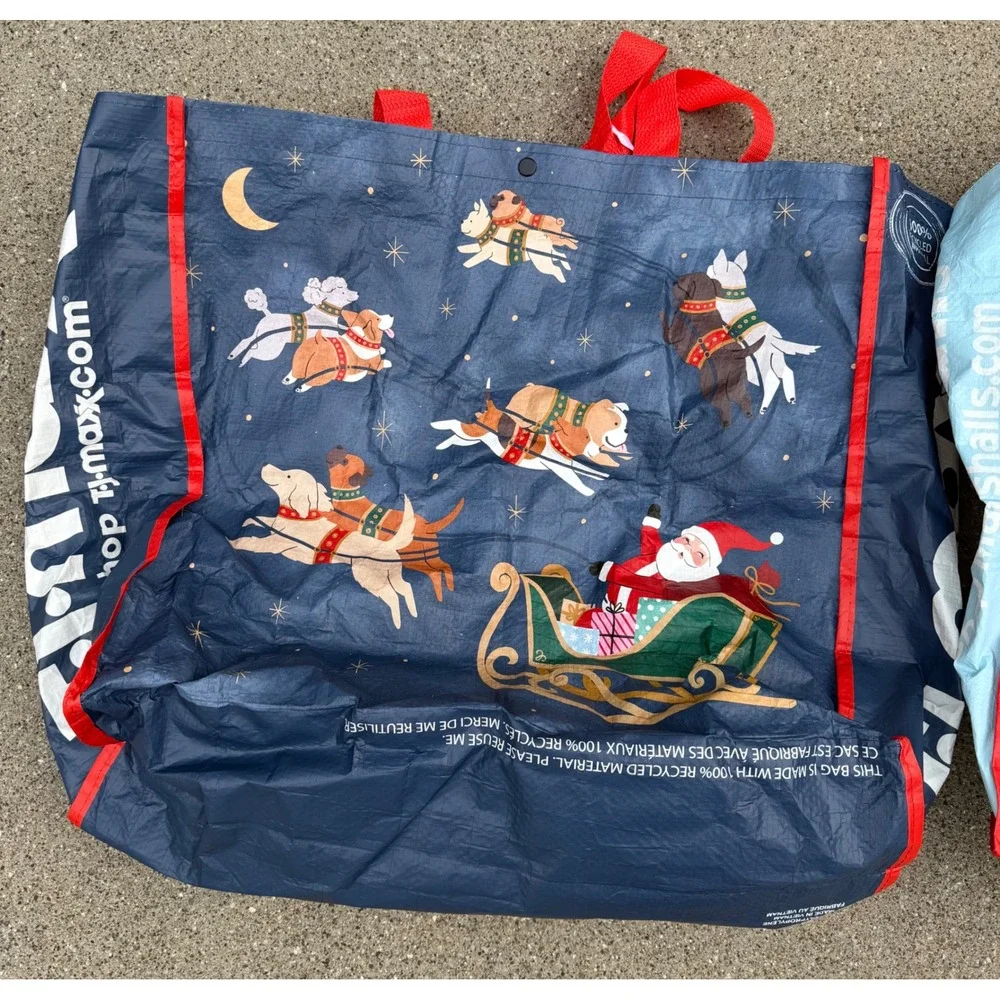 TJ Maxx Marshalls Reusable Christmas Shopping Bags Set of 3 Holiday Totes Dogs